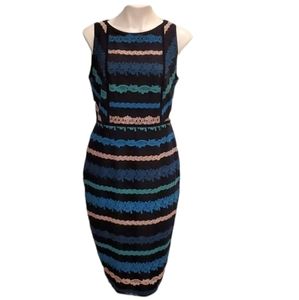 Monsoon Blue Lace Striped Shift Dress